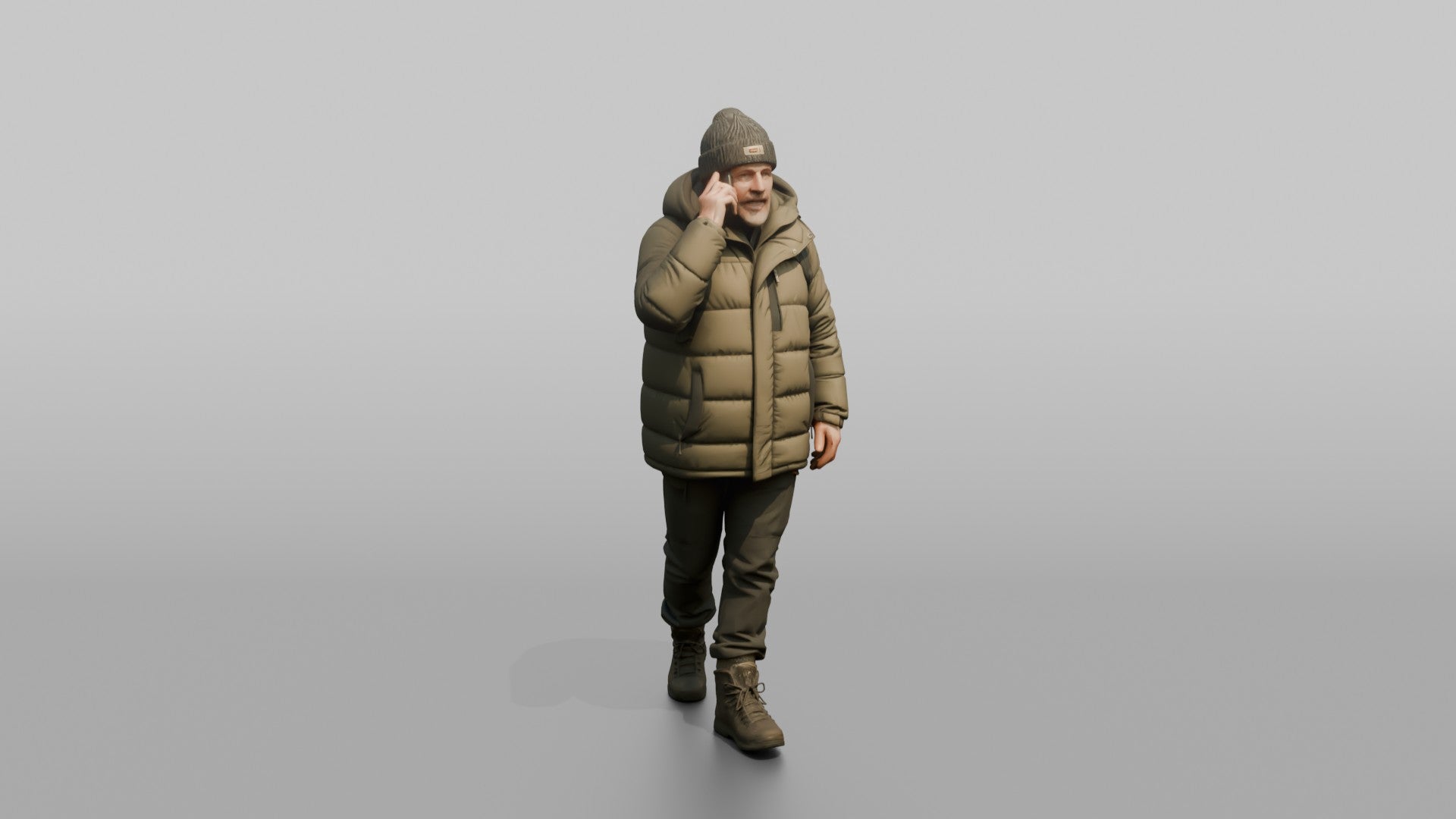 Scandinavian Man Talking on His Phone in a Puffer Coat
