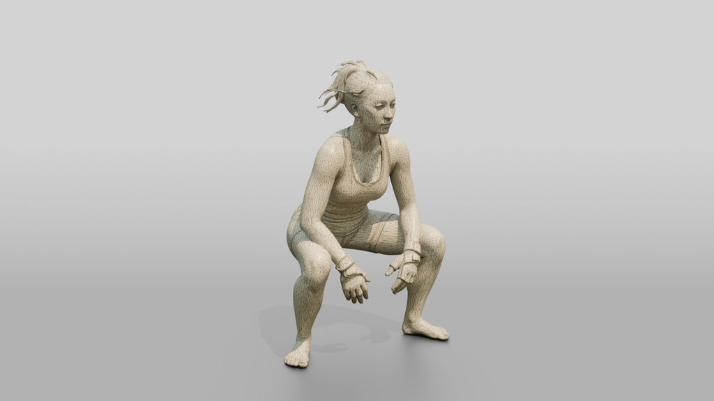 Woman Squatting with Fitness Gloves