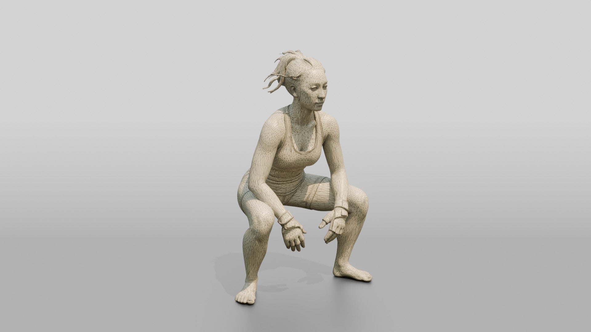 Woman Squatting with Fitness Gloves