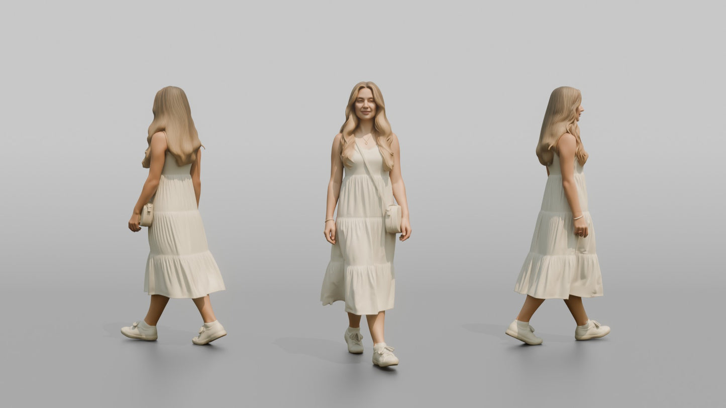 Scandinavian Girl Walking in a White Summer Dress