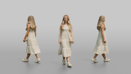 Scandinavian Girl Walking in a White Summer Dress