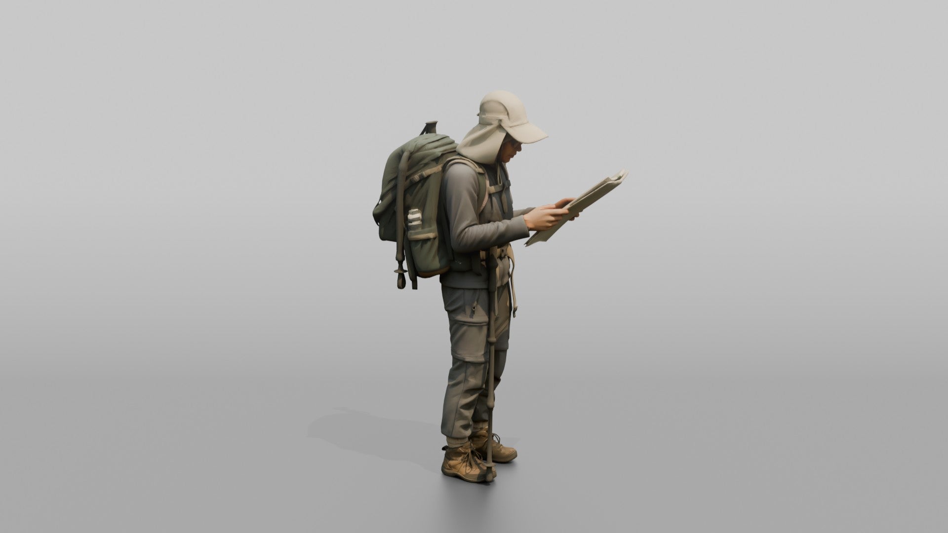 Trekker Inspecting a Trail Map