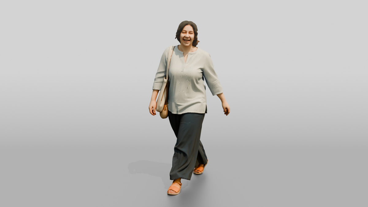 Plus-Size Young Egyptian Woman Laughing on a Shopping Street - 3D character model, view 1