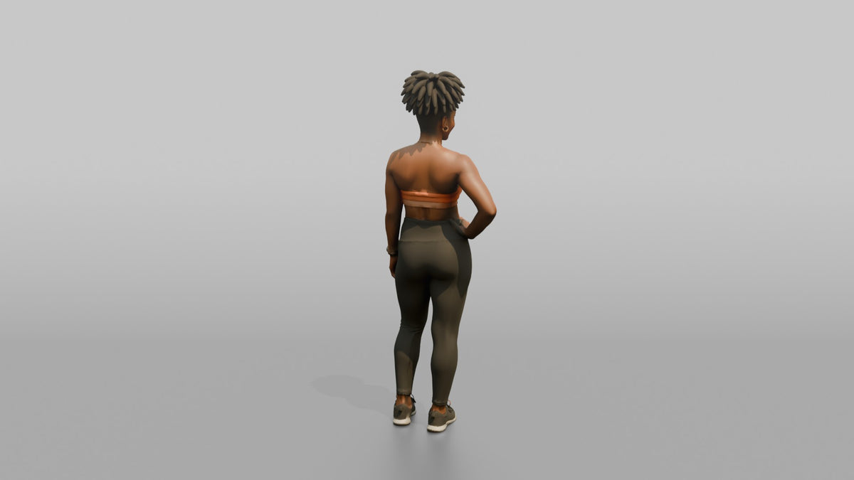 Physique Model Woman Flexing A Side Pose, One Hand On Hip - 3D character model, view 2