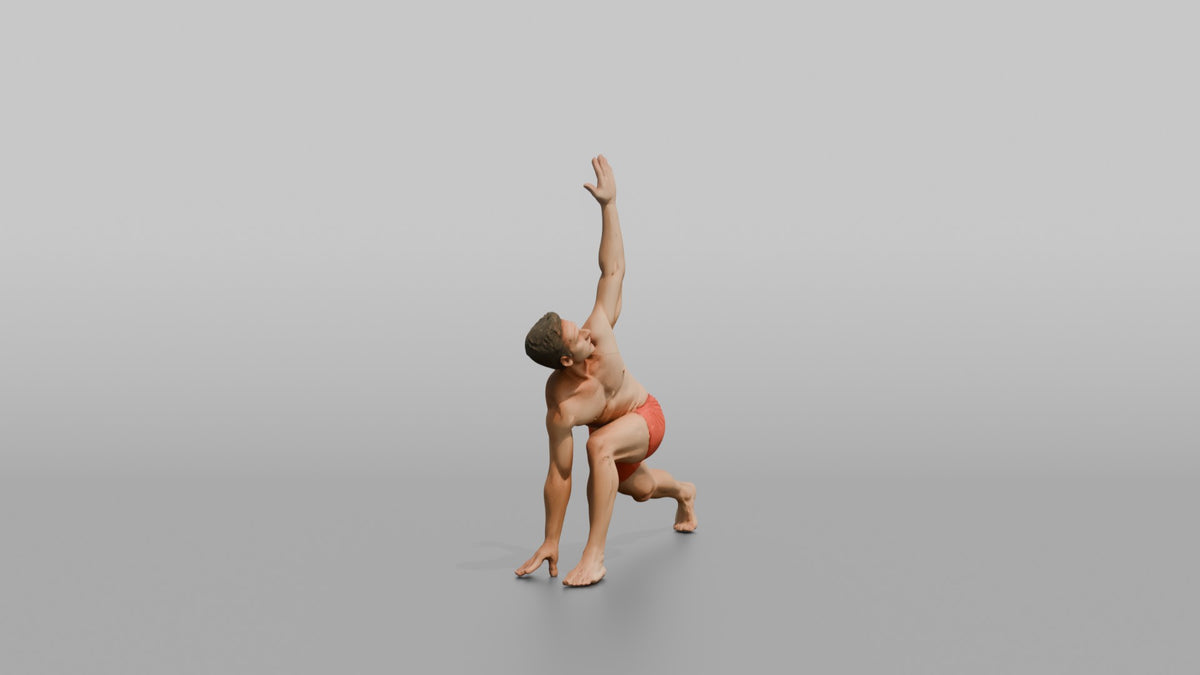 Bodyweight Athlete Man In A Low Lunge With A Twist - 3D character model, view 2