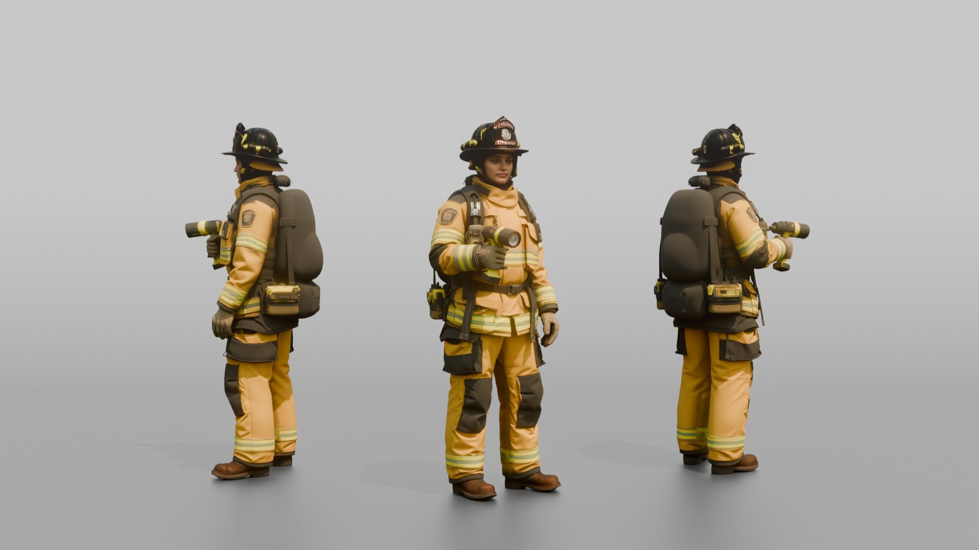 Firefighter Woman Clutching a High-intensity Right-angle Flashlight