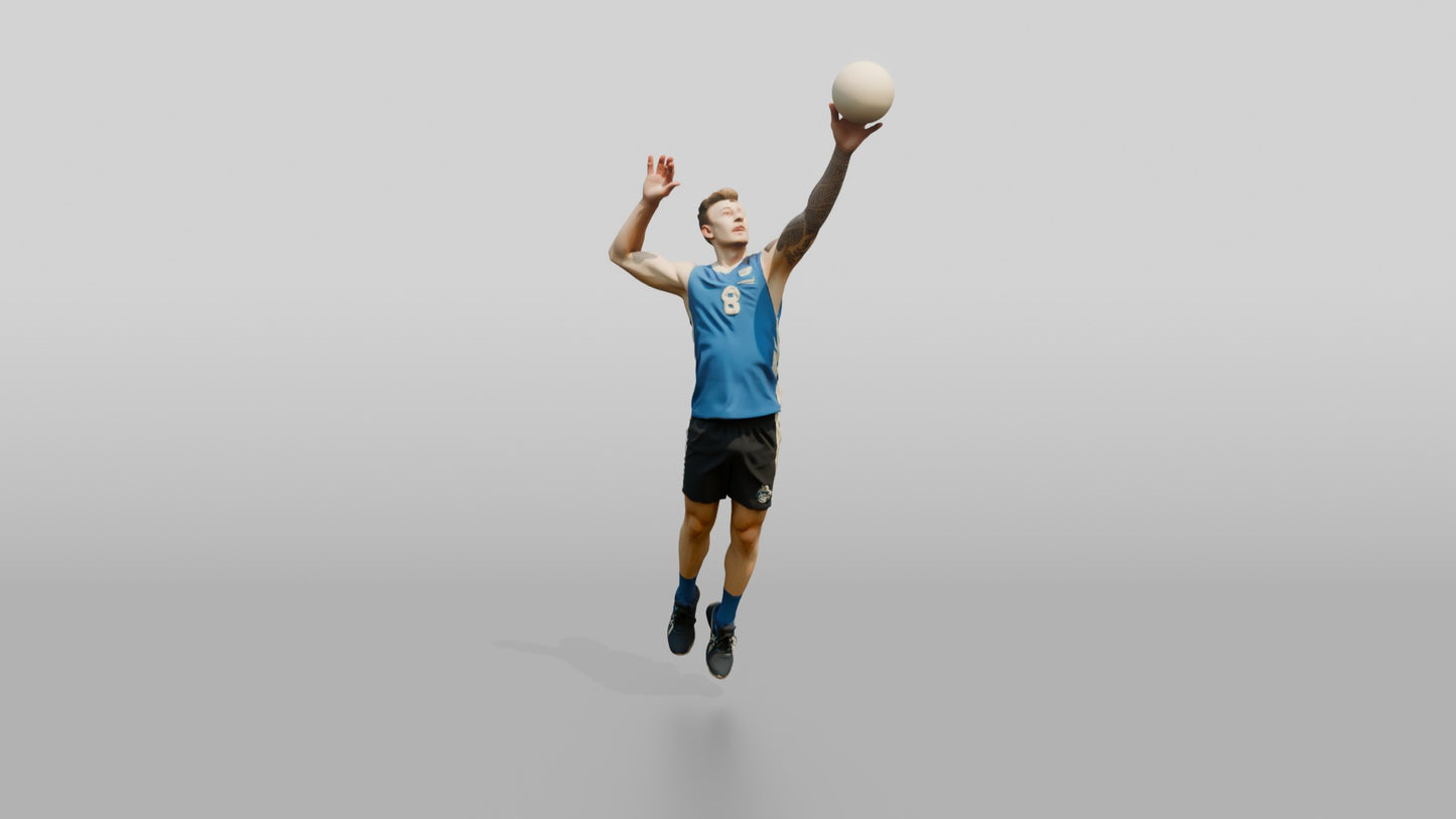 Caucasian Male Volleyball Player in Blue Jersey