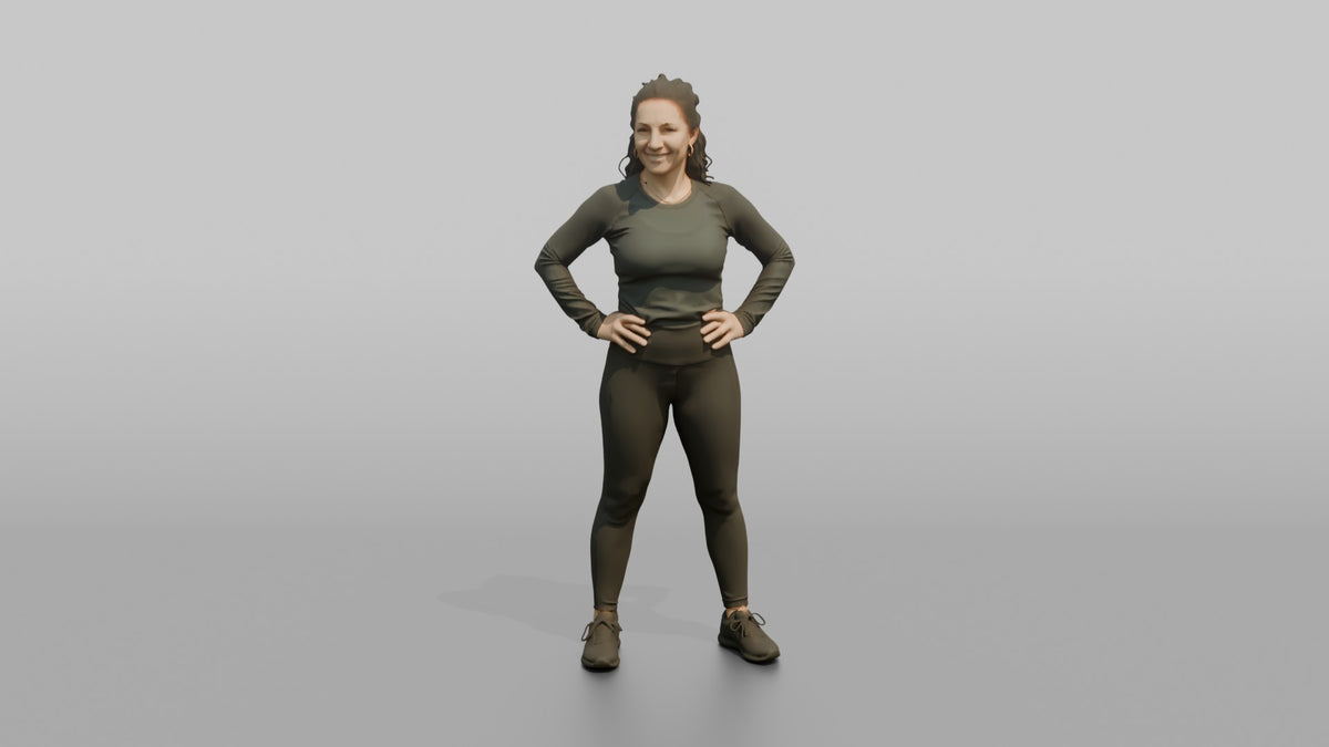Physique Model Woman Standing With Hands On Hips, Chest Out, Confident Pose - 3D character model, view 5