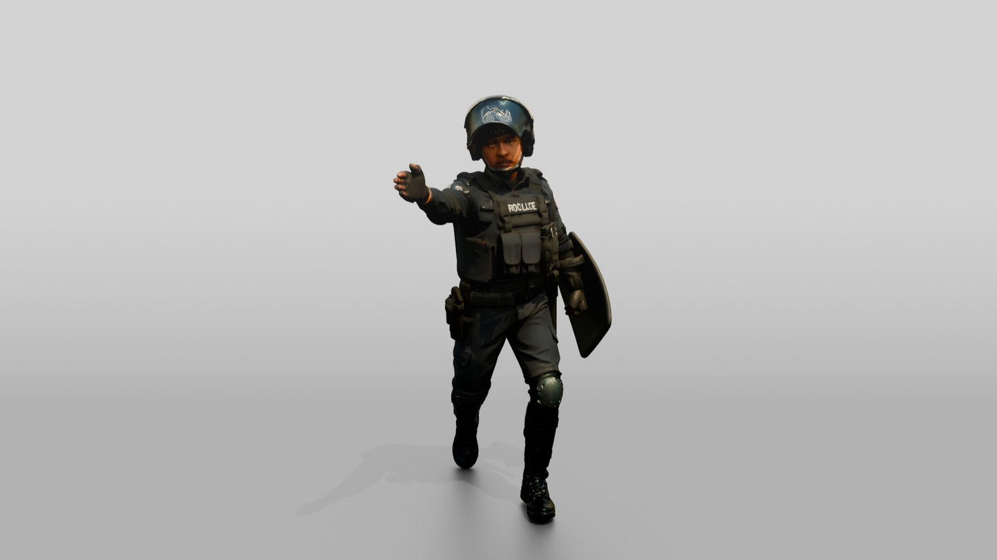 Riot Police Officers Running with Shield