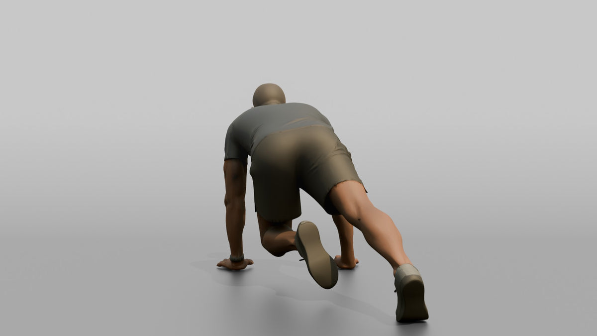Bodyweight Athlete Man In A Mountain-climber Position - 3D character model, view 3