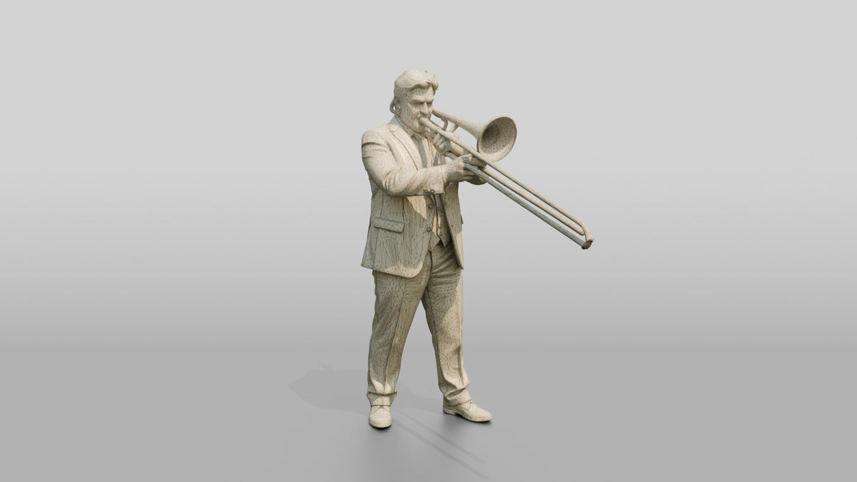 Trombone Player Extending Slide - wireframe topology preview