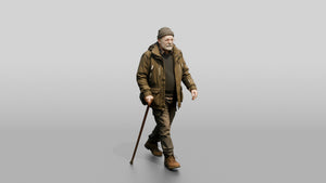 Elderly White Man Walking Slowly in Waterproof Jacket - 3D character model, view 1