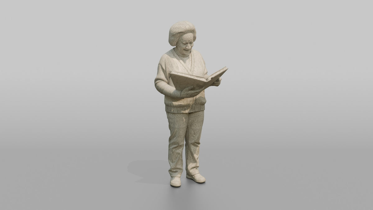 Grandmother Holding A Photo Album Open With Both Hands - wireframe topology preview