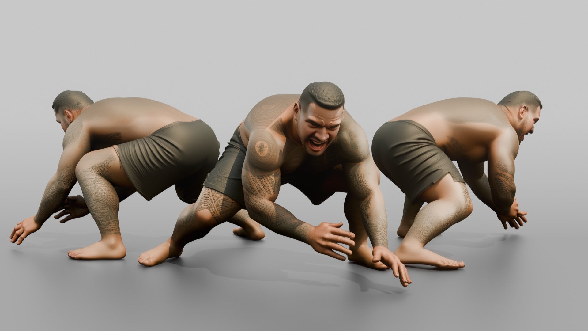 Wrestler Low Sprawling Defensive Posture to Counter a Takedown