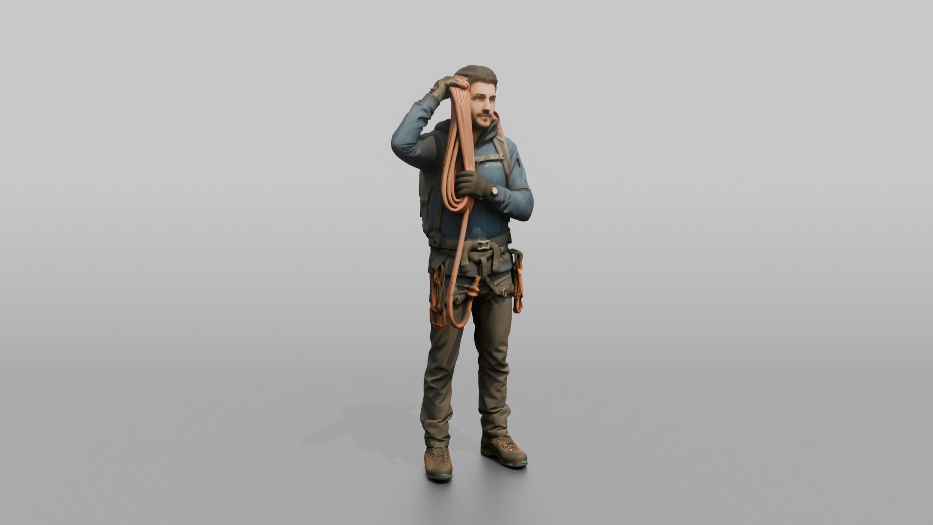 Mountaineer Slinging a Rope Over His Shoulder