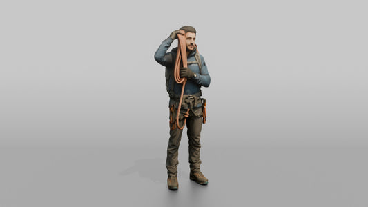 Mountaineer Slinging a Rope Over His Shoulder - 3D character model, view 1