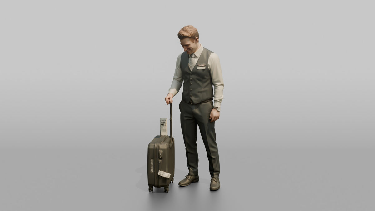 Hispanic Flight Attendant Holding a Champagne Bottle - 3D character model, view 5
