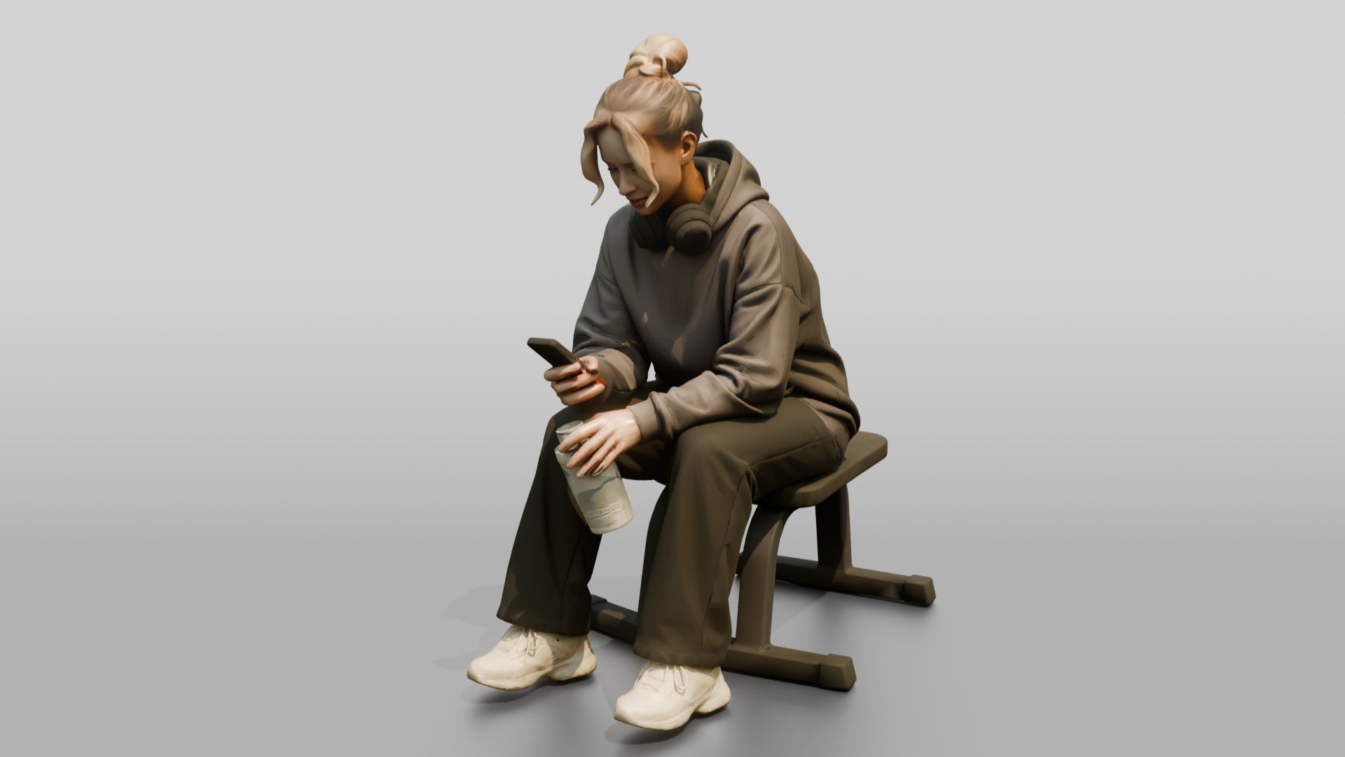 Woman Sitting on Bench with Phone