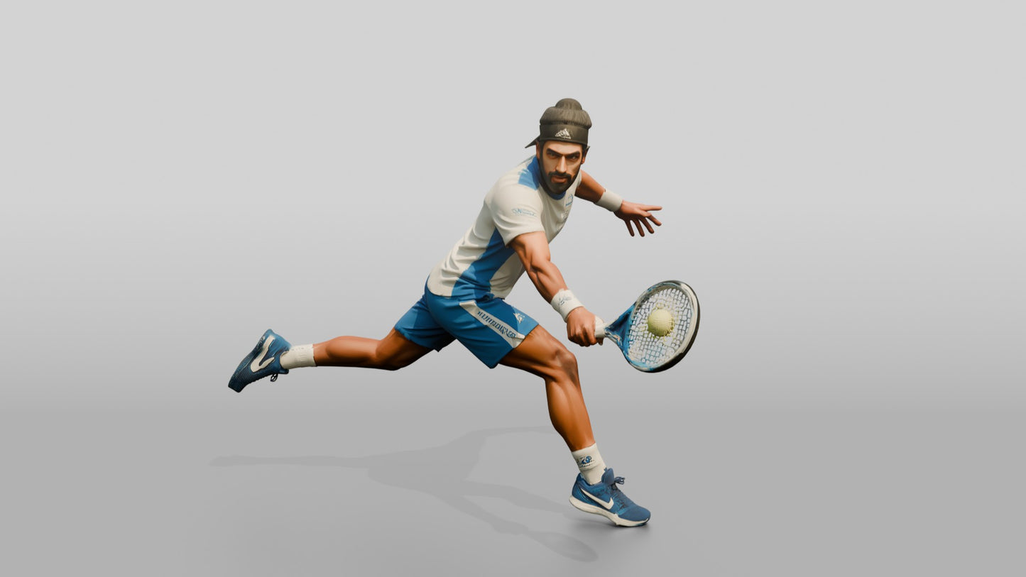 Male Tennis Player Lunging for a Backhand Return