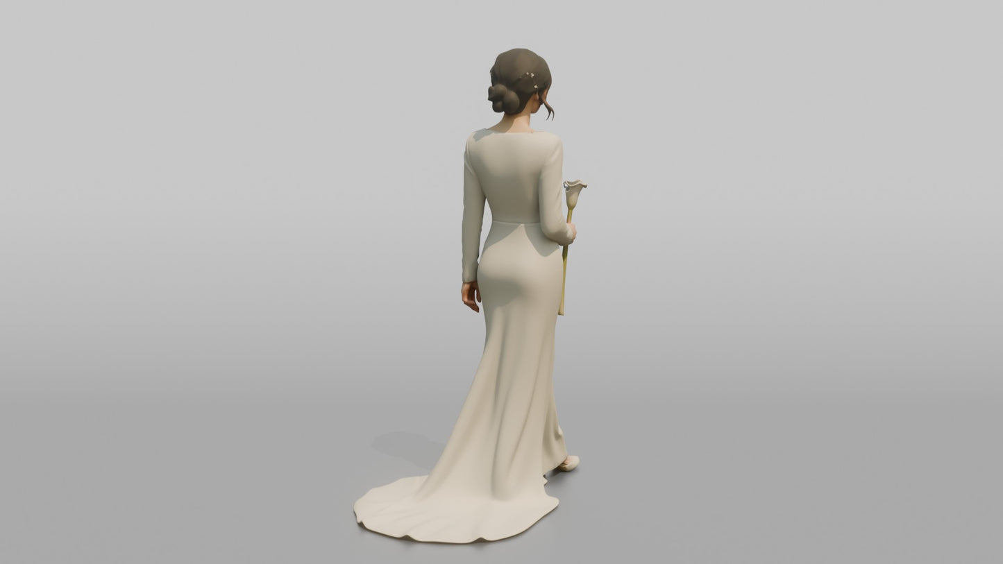 East Asian Bride Holding a Single Calla Lily