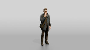 White Man in Dark Raincoat with Earbud - 3D character model, view 1