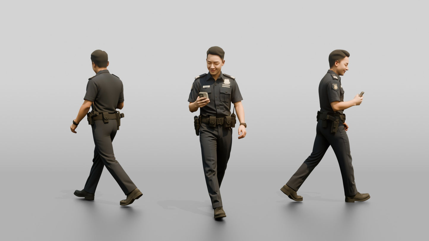 Police Officer Strolling on His Phone