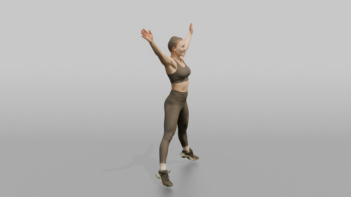 Cardio Athlete Woman Mid-jumping-jack, Arms Out To The Sides - 3D character model, view 2