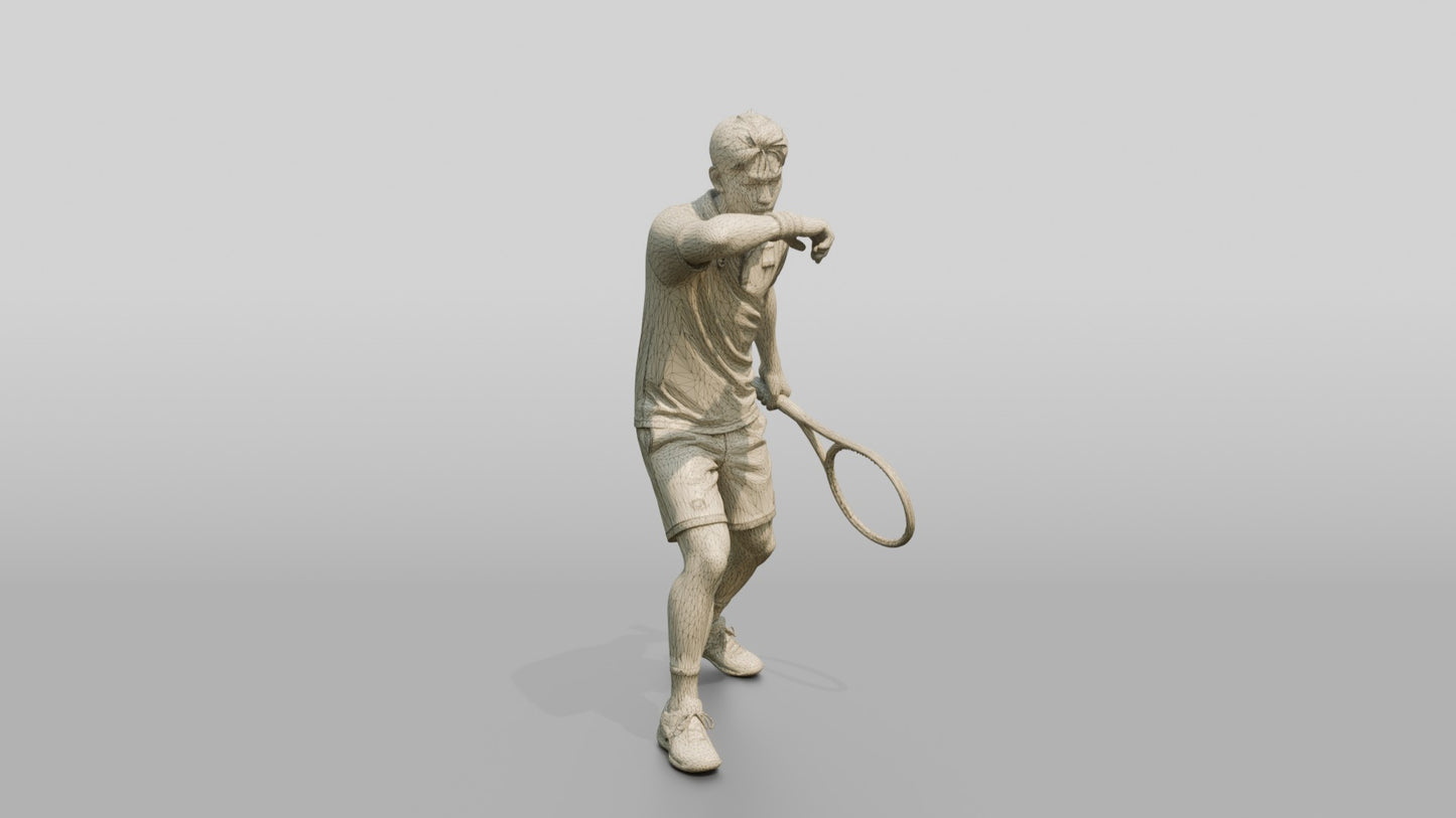 Male Tennis Player Wiping His Brow Mid-Rally