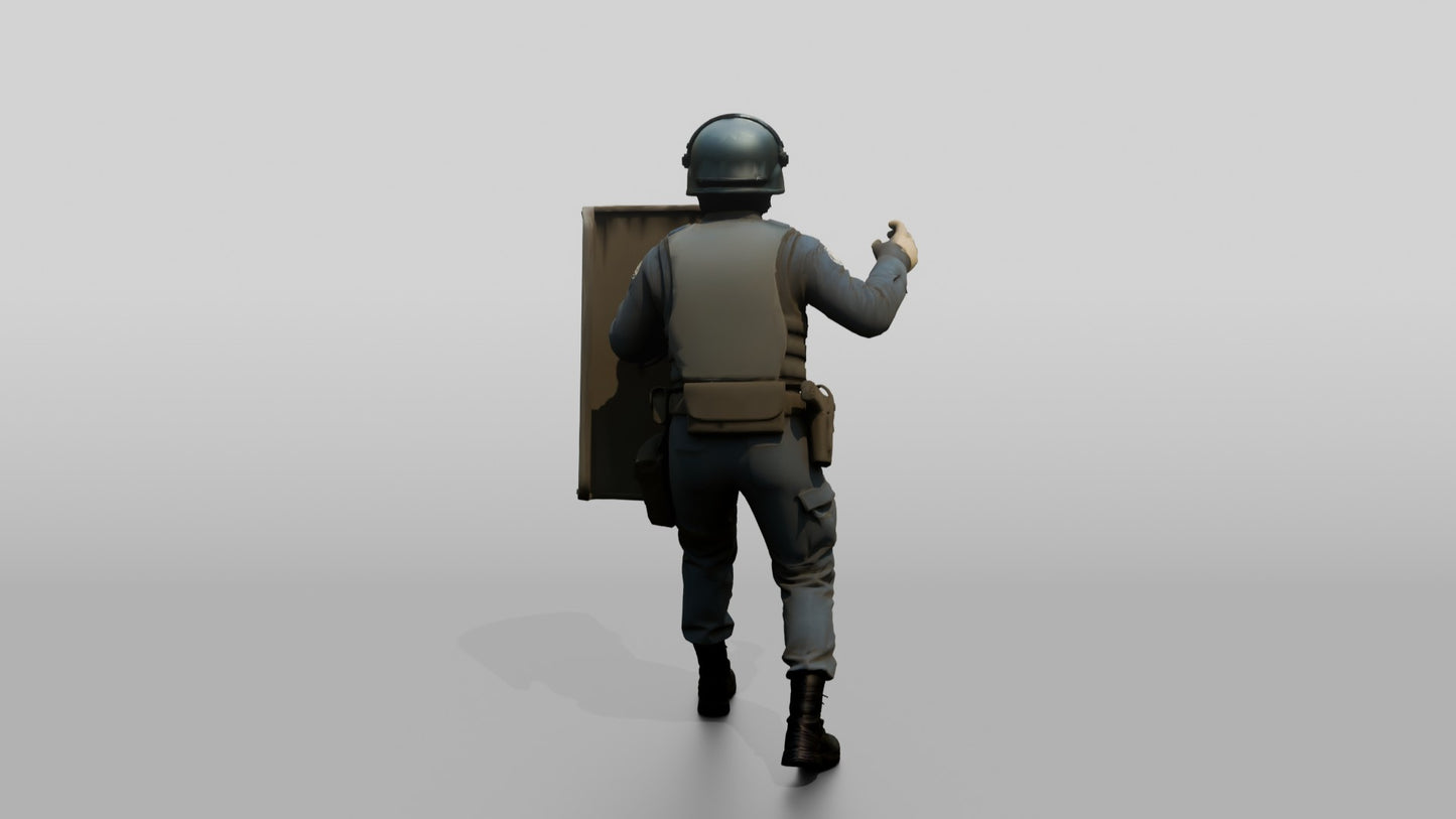 Riot Police Officers Walking with Shields