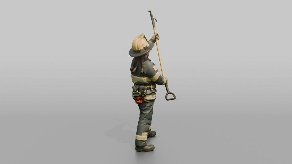 Firefighter Woman Lifting a Long Fiberglass Pike Pole