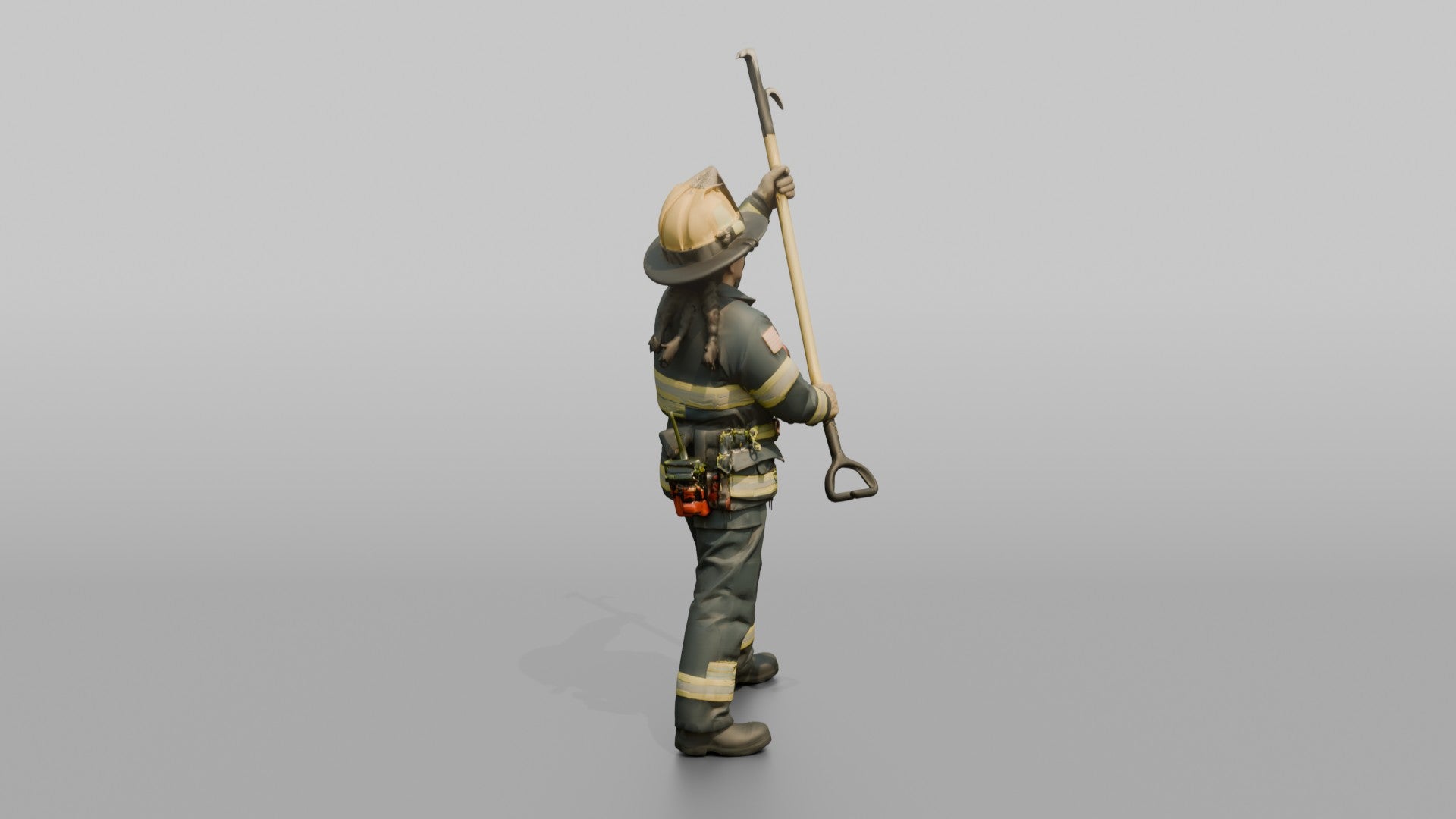 Firefighter Woman Lifting a Long Fiberglass Pike Pole