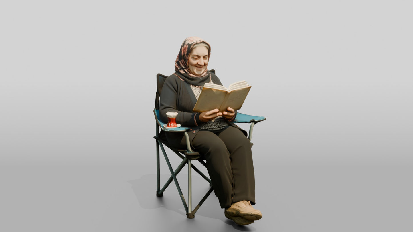 Elderly Woman Reading with Tea