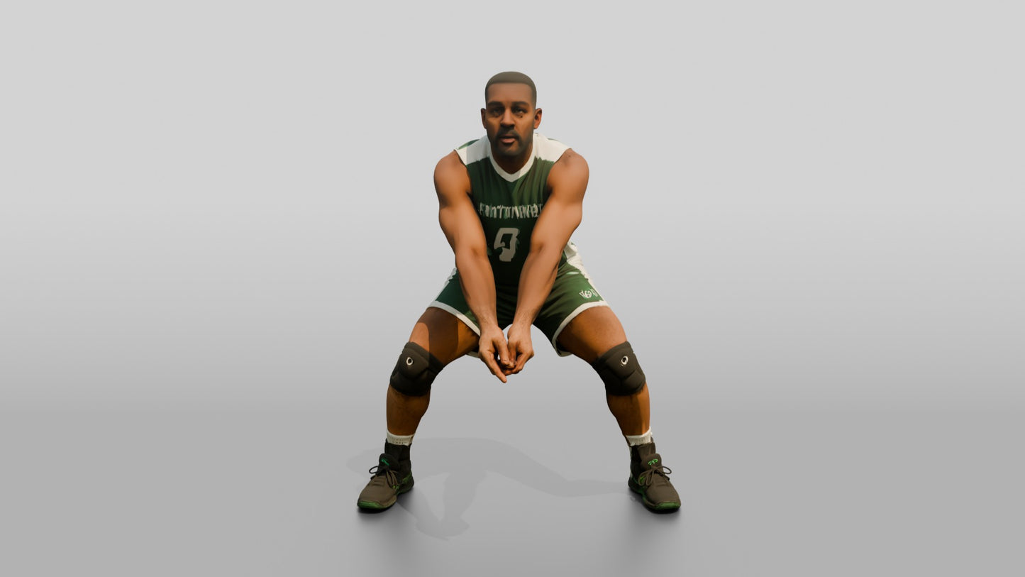 Black Male Volleyball Player in Green Team Uniform
