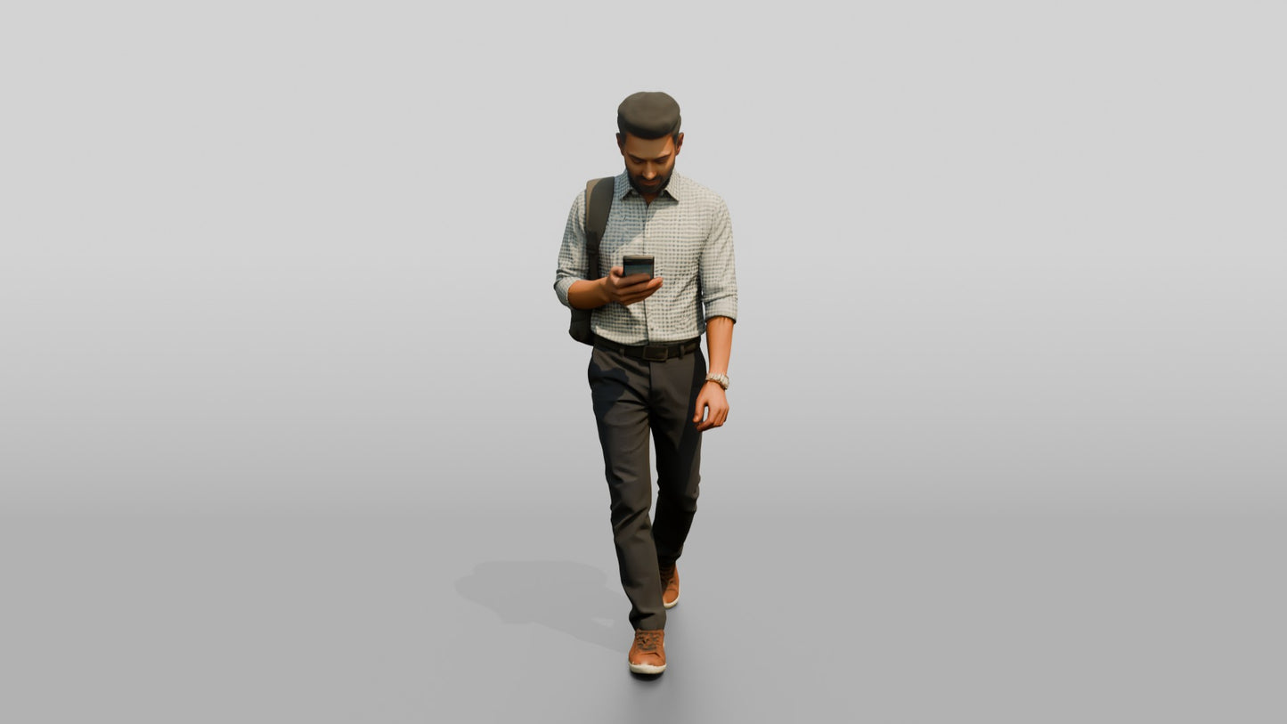 Commuter Checking His Phone with a Backpack
