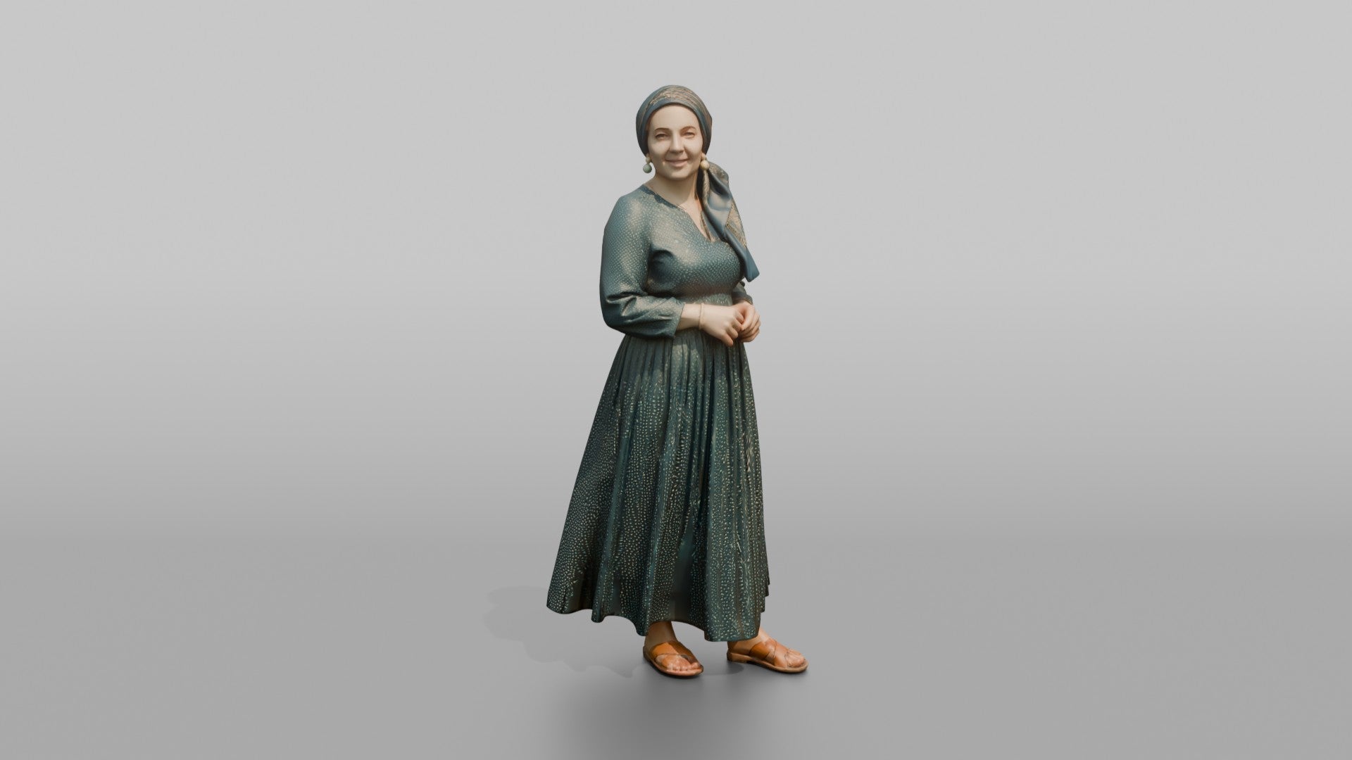 Middle Eastern Woman in Gold-Dot Pleated Skirt