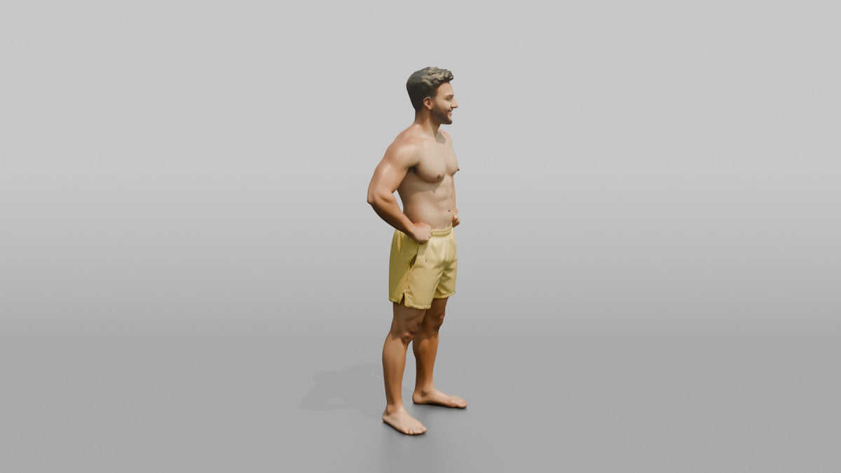 Physique Model Man Standing With Hands On Hips, Chest Out, Confident Pose - 3D character model, view 2