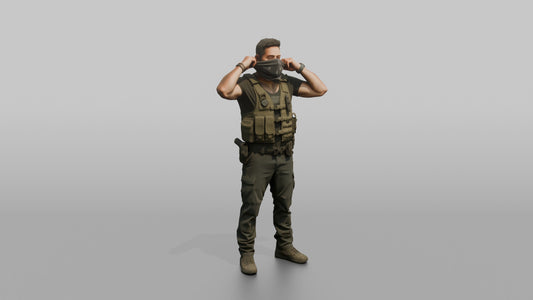 Protester Man Pulling Up a Face Mask - 3D character model, view 1