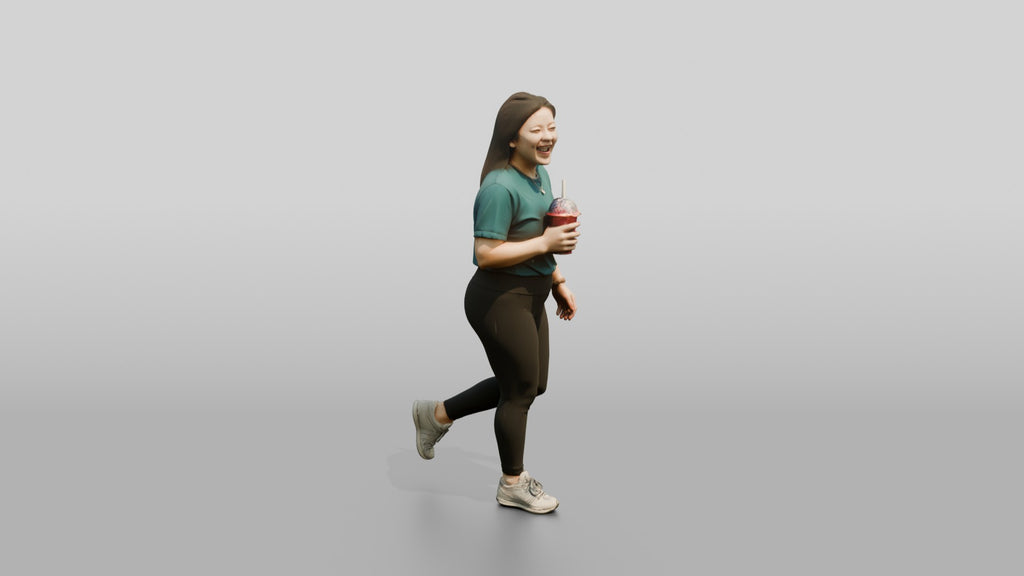 Chinese Woman Walking with Iced Drink