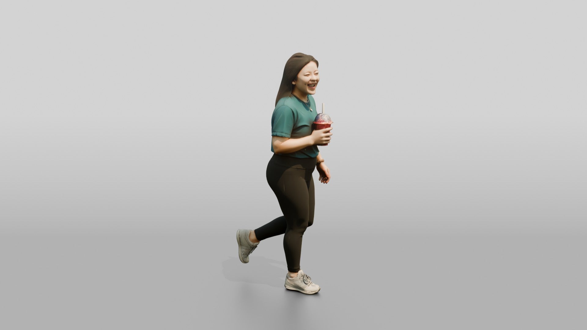 Chinese Woman Walking with Iced Drink