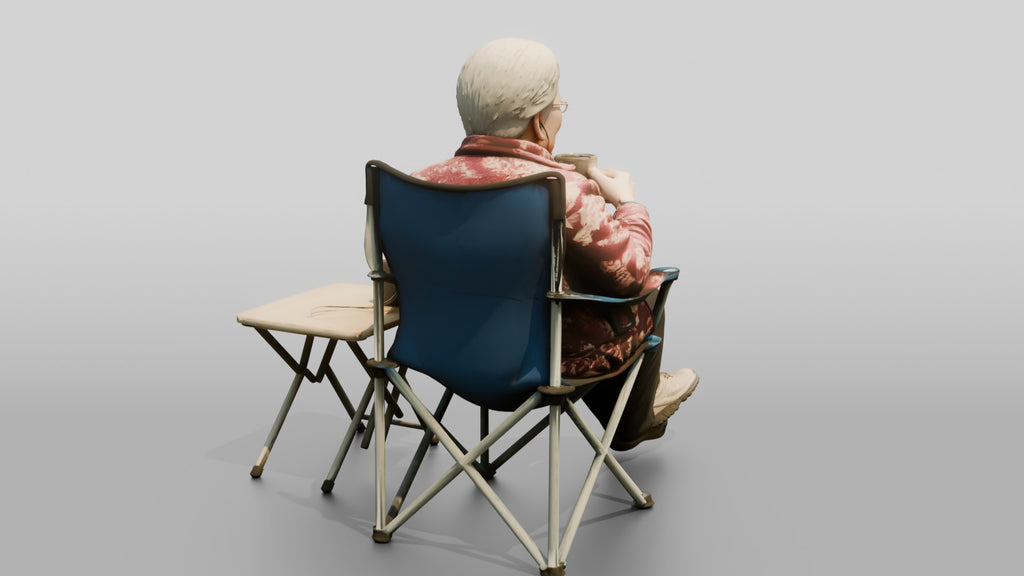 Elderly Chinese Woman Relaxing with Tea Outdoors