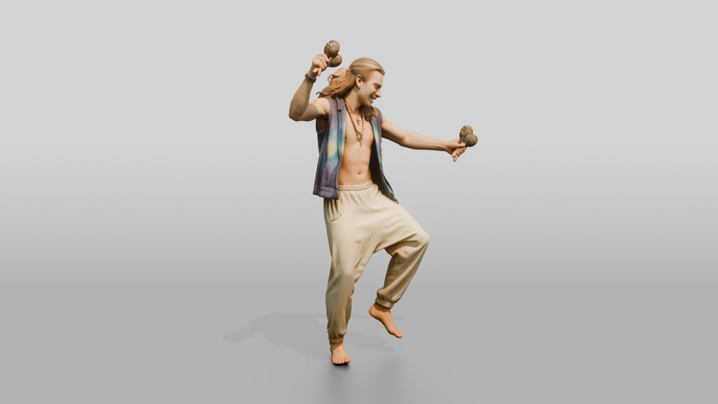 Shirtless Hippie Dancing with Maracas