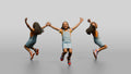 African Girl Jumping Excitedly in a Denim Overall Dress