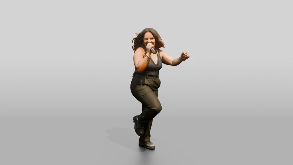 Latina Pop Singer with Microphone Mid-Dance