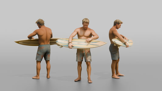 Surfer Waxing His Surfboard