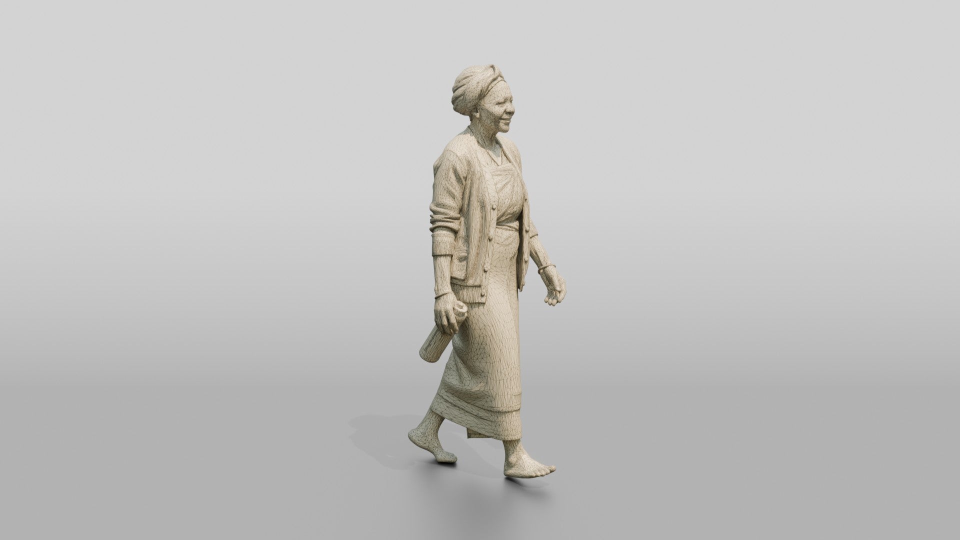 Elderly African Woman with a Water Bottle in a Wrap Dress