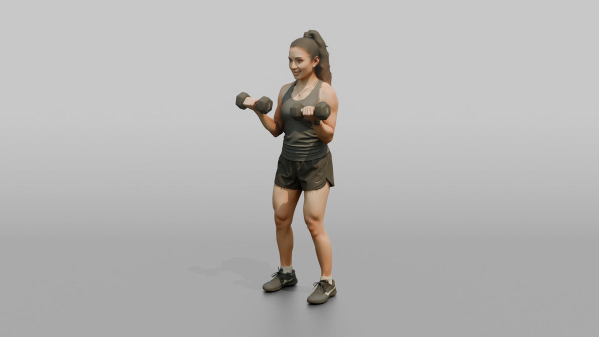 Weightlifter Woman Curling A Pair Of Dumbbells Simultaneously - 3D character model, view 4