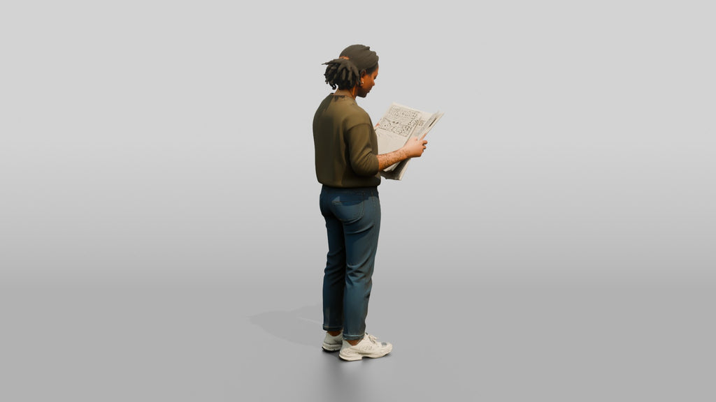 Homeless Woman Reading a Folded Newspaper