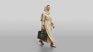 Slender Middle-Aged Saudi Woman in Hijab and Linen Dress - 3D character model, view 1