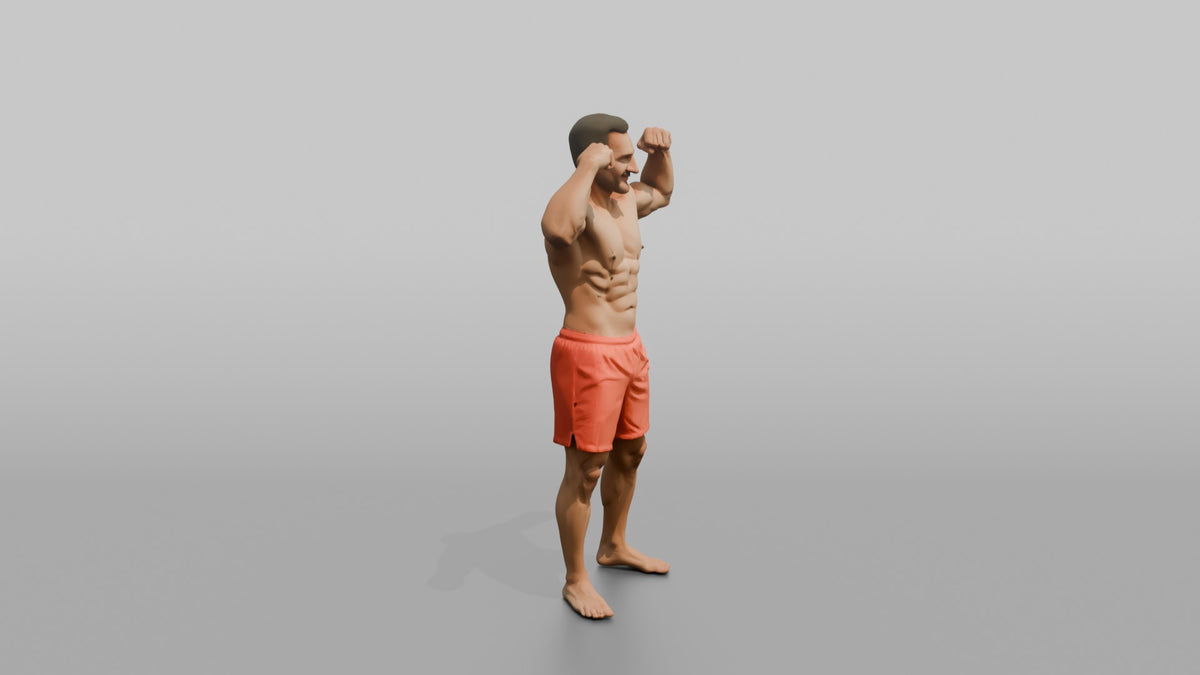 Physique Model Man Flexing Both Biceps In A Confident Double-bicep Pose - 3D character model, view 2