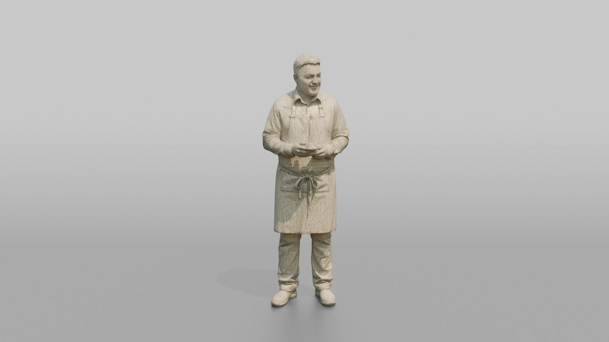 Server Woman Holding A Lit Candle For A Table Setting - wireframe topology preview